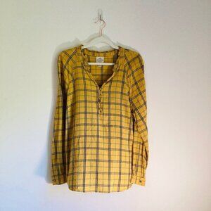 St. Johns Bay Women's Yellow & Navy Plaid Long-Sleeve Blouse Size L